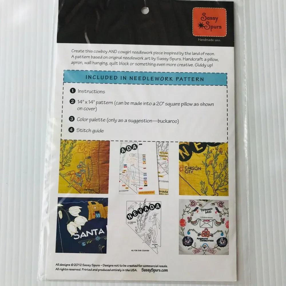 Sassy Spurs NEVADA Embroidery Needlework Pattern Packet Las Vegas Carson City